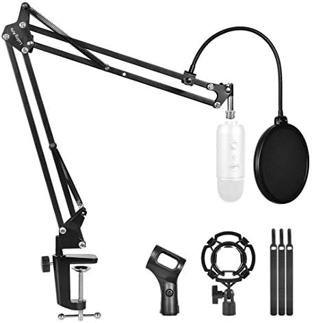 Microphone Stand for Blue Yeti with Mic Windscreen and Double layered display screen Pop Filter Heavy Obligation Increase Scissor Arm Stands,Broadcasting and Recording