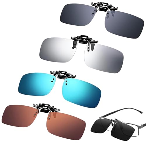 Eulihent Set of 4 Polarized Sunglasses Clip-On Sunglasses, Overlapping Sunglasses, Anti-Glare UV400, 180° Flip Glasses Clip for Men & Women