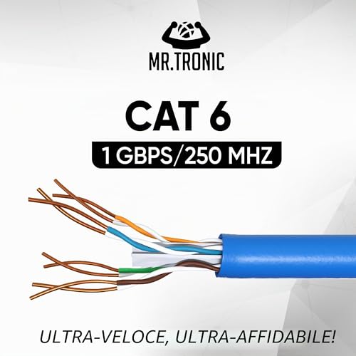 Mr. Tronic Cat 6 Ethernet Cable 100m Bulk Cabel, Cat 6 High Speed LAN Network Cable for Fast Internet Connection 1Gbps - 250MHz AWG24 Bulk | UTP CCA (100 Meters, Blue)