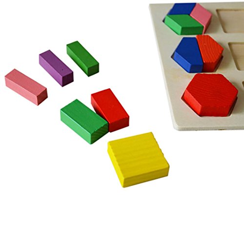 kaifongfu Educational Toy,Kids Baby Wooden Geometry Building Blocks Puzzle Early Learning Educational Toy (A)