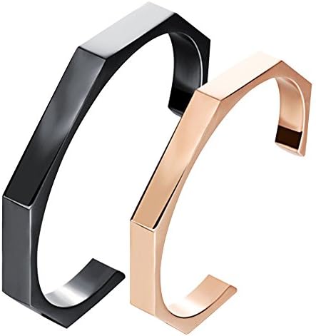 SWORD GOLDDEN 2 PCS Black And Rose Gold Titanium Cuff Bracelets