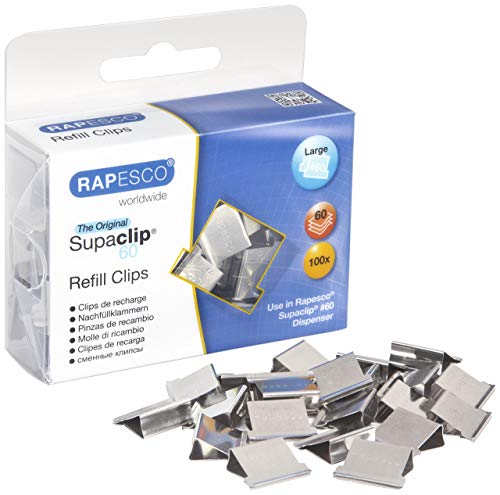 Rapesco Supaclip 60-Sheet Capacity Stainless Steel Refill Clips, Pack of 100 (CP10060S) (Certified Refurbished)