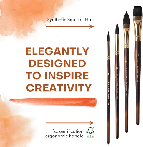 Fuumuui 10Pcs Professional Watercolour Brushes, Synthetic Squirrel Hair Brush Set Variety Shapes with Round Pointed, Flat, Cat's Tongue, Dagger for Watercolour Acrylic Gouache Inks Painting