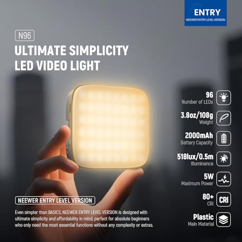 NEEWER ENTRY LEVEL VERSION Magnetic LED Camera Light, 96 LEDs Bi Color Small Clip On Panel Light, 2000mAh 3000K-9000K CRI80+, 3 Cold Shoes 1/4" Thread for Tripod, Video Recording Selfie Lighting, N96