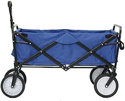 TAIBEILI Multi-Purpose Collapsible Folding Garden Cart Heavy Duty Utility Wagon Shopping Yard Beach Cart (Blue)