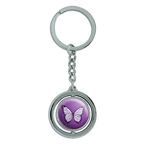 Purple Butterfly Spinning Round Metal Key Chain Keychain Ring