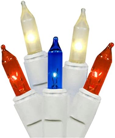 Patriotic Red, White and Blue Light Set on White Wire