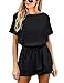 Utyful Women's Casual Short Sleeve Belted Keyhole Back One Piece Black Jumpsuit Romper Size Small (Fits US 4 - US 6)