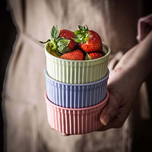Mary Paxton Ceramic Covered Baking Bowl,3.5"Porcelain Ramekins Souffle Cake Bowl With Lid Dishes Pudding Cup For Baking Appliances Creme Brulee Custard Cups Desserts Sauce Dishes Dipping Bowls(Green) - Thumbnail 2
