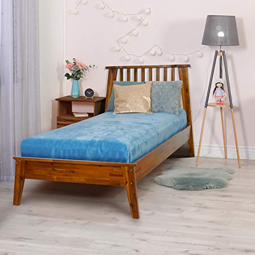 Acacia Kaylin 14 Inch Wood Platform Bed Frame with Headboard, Twin, Caramel Pricepulse