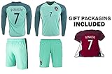 JerzeHero Portugal Ronaldo #7 Kids Youth Soccer Gift Set ✓ Soccer Jersey ✓ Shorts ✓ Jersey Drawstring Bag ✓ Home or Away ✓ Short Sleeve or✓ Long Sleeve (YL 10-13 yrs, Away Long Sleeve)