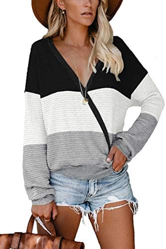 NSQTBA Womens Deep V Neck Wrap Sweaters Long Sleeve Waffle Knit Pullover Tops Shirts 2 NSQTBA Womens Deep V Neck Wrap Sweaters Long Sleeve Waffle Knit Pullover Tops Shirts