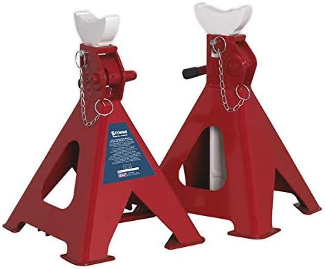 Sealey Aas5000 Axle Stands (Pair) 5Tonne Capacity Per Stand Auto Rise Ratchet, White, 310mm x 444mm x 380mm - Image 4