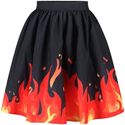 Coswe Women's High Waist Halloween Skirt 3D Digital Printing Casual Midi Skirt