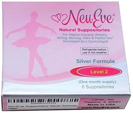 NeuEve® Suppository Silver Formula (Level 2) – Hormones Free – Safely Relieves Vaginal Dryness, Atrophy, Painful Sex, Vaginismus, Vulvodynia and Lichen Sclerosus – 100% Natural Moisture Supplement