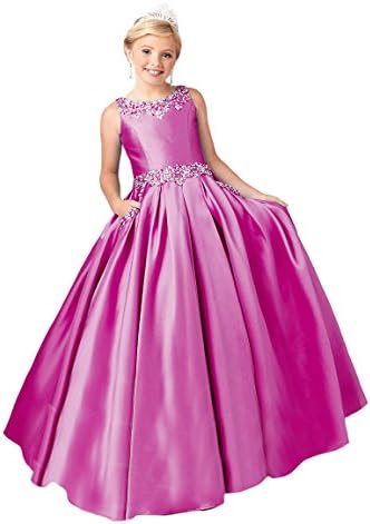 Lovely Flower Girl Pageant Dresses Glitz Beaded Crystals Prom Gowns Floor Length 16 US Hot Pink