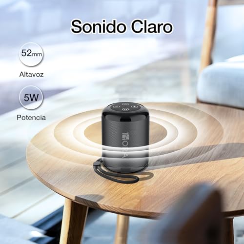 1 Hora Bocina Bluetooth Portátil 5W, Mini Bocina Inalámbrica con USB-C, Radio FM, TWS, USB/TF/AUX, Manos Libres, Batería 1500mAh, Bocina Pequeña para Viaje, Oficina y Casa, Negro