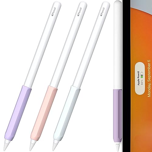 3 PCS Ergonomic Grip for Apple Pencil 2nd Generation, Grips Silicone Holder Sleeve for Apple Pen 2 Gen (Pink, Purple,White)
