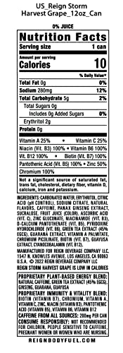 REIGN STORM, HARVEST GRAPE, FITNESS & WELLNESS ENERGY DRINK, 12 FL OZ (PACK OF 12)