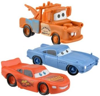 Disney Figurine Vehicles - Three 3" Disney® Pixar® Cars™ Characters: Tow Mater, Lightening McQueen, and Finn McMissile, 3" In.