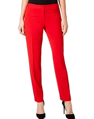 Womens Petites High-Rise Pleated Straight Leg Pants