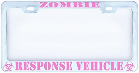 Zombie Response Vehicle Chrome Auto Car Truck License Plate Frame Tag Outbreak Team Pink