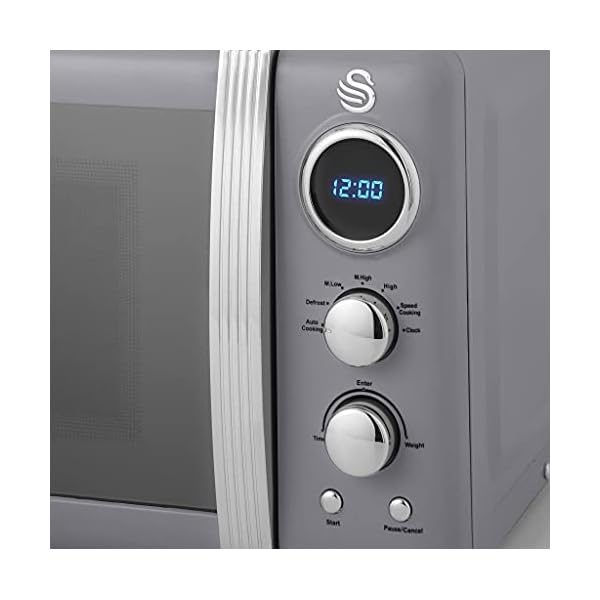 Swan Retro Digital Microwave Grey, 20 L, 800 W, 6 Power Levels Including Defrost Setting, SM22030GRN