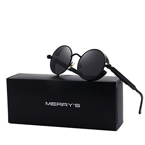 MERRY'S Gothic Steampunk Sunglasses for Women Men Round Lens Metal Frame S567(Black, 46)