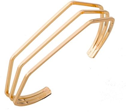 Gold Plated Geometric Triple Line Women Cuff Bracelet Bangles