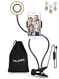 Selfie Ring Light with Cell Phone Holder Stand for Live Stream and Makeup, 3-Light Mode 10-Level Brightness LED Light With Flexible Long Arms for iPhone, Android