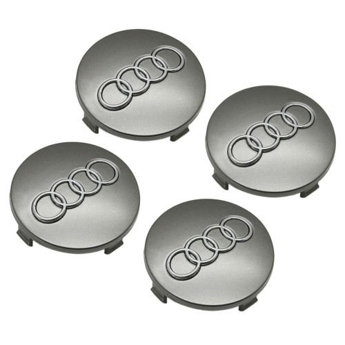 4 x Audi Gray Emblem Logo Badge Hub Wheel Rim Center Cap 60mm Set of 4 For Audi A3 A4 A5 A6 A8 S4 RS6 TT