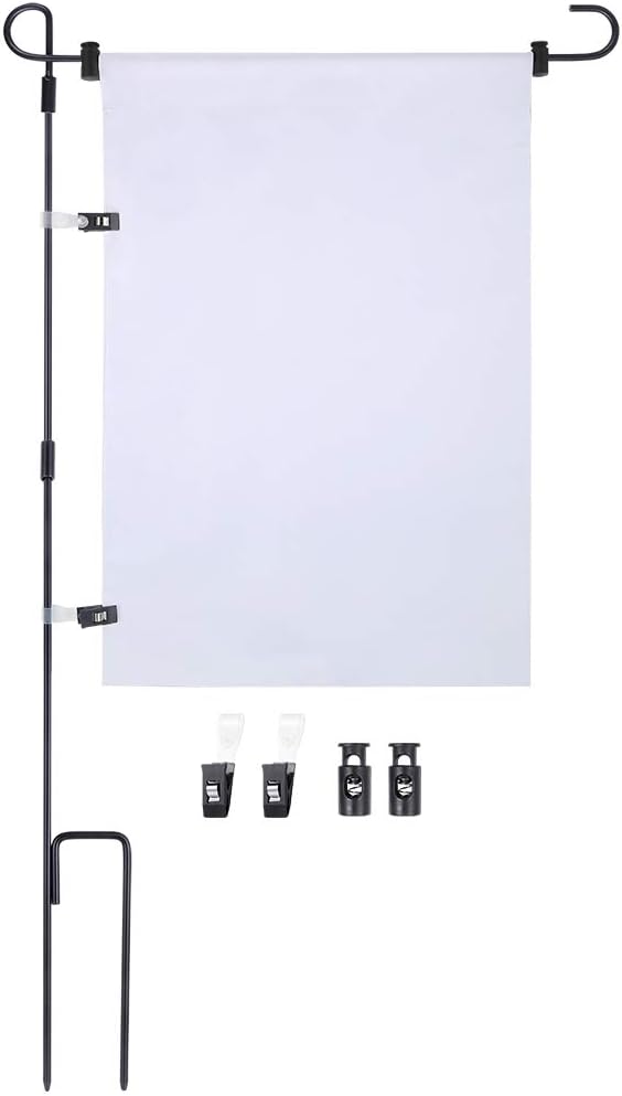 Aoibrloy DIY Garden Flag Set Include Garden Flag Stand, Blank Flag, Flag Stoppers and Anti-Wind Clip for Outside Hold Garden Decoration