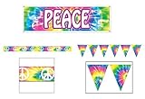 60's HIPPIE PEACE Party DECORATION Set/SIXTIES Decor Tree HUGGER/TIE DYE/PENNANTS/BANNER/WARNING TAPE/PEACE/LOVE/RETRO