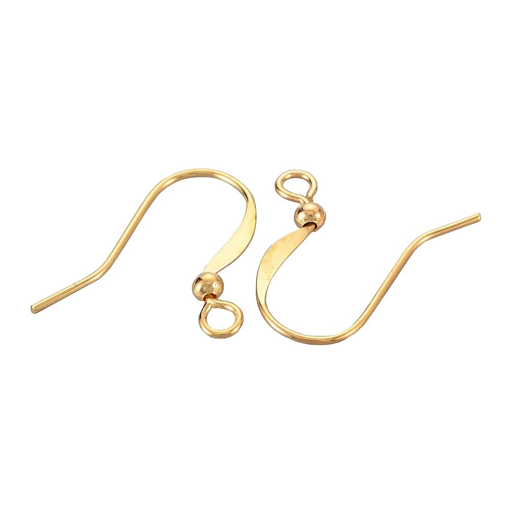 Perlin 25 Pairs of Earrings, Ear Hooks, Fish Hooks, Ear Feathers with Ball, 15 mm, Pack of 50 Earring Hooks for Jewellery Making, Crafts, Jewellery (Gold)