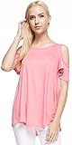 Reborn J Women's Cold Shoulder Cut Out High Low Tunic Top