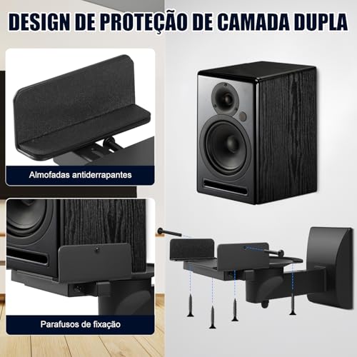 Suportes de Parede de Alto-Falante, Suporte de Alto Falante para Alto-Falantes de Som, Suporta Até 25 kg, Suporte Caixa de Som Preto