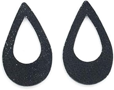 12pk-Leather Med Teardrop Window Die Cut Black Stingray"Fashionista"DIY Earrings
