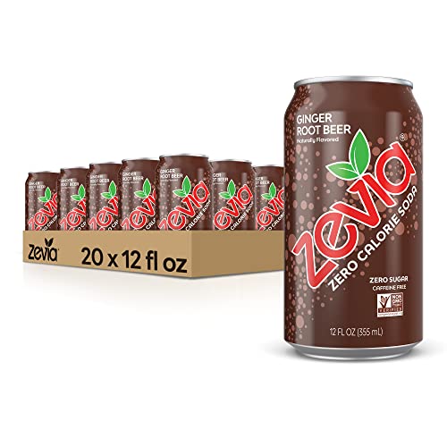 Zevia Zero Calorie Soda, Ginger Root Beer, 12 Ounce Cans (Pack of 20