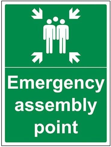 V Safety 17016BC-R Emergency Assembly Point Sign - Portrait - 300mm x 400mm - 1mm Rigid Plastic, Green