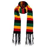 Frayed Striped RGY Rasta Scarf - Black