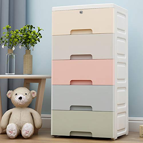 Nafenai Movable Storage Cabinet,Home Furniture Organizer Colorful 5 Drawer Storage Cart with Lock,Bedroom Dresser Storage,16.5" L x 11.8" W x 32.2" H,Suitable for Kids'room