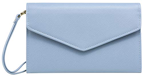 Krosslon Rfid Passport Holder Wristlet Travel Wallet Trifold Documents Organizer Slim Purse, Fit US UK CA Passport Cover Traveling Accessories for Women, Serenity Blue(12#)