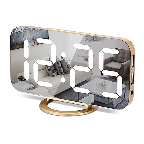 Digital Alarm Clock,7 in LED Mirrored Clocks Large Display,with 2 USB