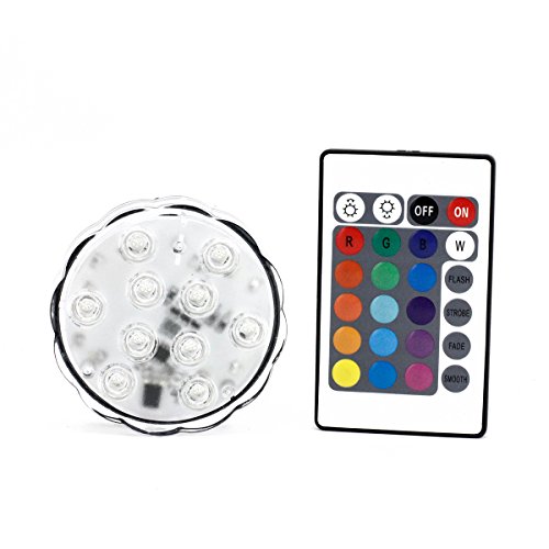 BZONE RGB Multi-color Submersible LED Light, Underwater Waterproof Battery Powered LED Accent Lights Landscape Lamp with Remote Controller for Pond Swimming Pool Vase Bowl Fish Tank (Convex Mirror)