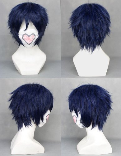 COSPLAZA Cosplay Wig Short Dark Blue Heat Resistant Anime Full Hair With Cap