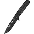 HOKC T-34 | 323-480401 | Pocket Knife, EDC Knife by Official Dealer - Liner Lock, G10 Handle, Ball Bearing, Finger Flipper, Thumb Stud, Long and Durable AUS8 Stainless Steel, Black Titanium Coated - Ideal for Camping & Hunting