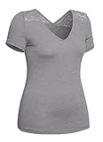 Women's Plus Size V Neck Short Sleeve Floral Lace Mesh Accent Casual Top