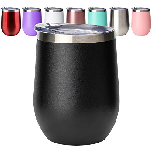 Civago Insulated Stemless Wine Tumbler Glass with Lid, 12 oz Stainless Steel Double Wall Vacuum Wine Cup for Wine, Coffee, Drinks, Champagne, Cocktails, Gifts(Black, 1 pack) - Thumbnail 7