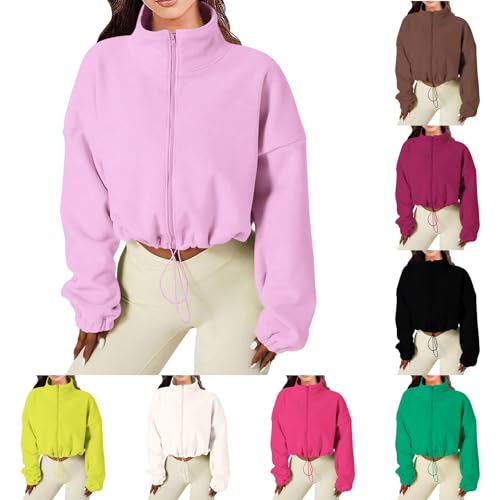 Winter Jackets for Women UK Warm Soft Sherpa Fleece Coats Full Zip Long Sleeve Cropped Sweatshirts Ladies Loose Fit Casual Teddy Coat