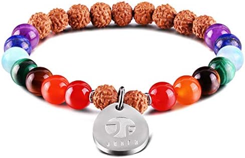 JOXFA 7 Chakra Bracelet for Women Men, Natural Gem Stone Essential Oil Diffuser Aromatherapy Bracelet 8MM Rudraksha Mala Beads Yoga Meditation Rosary Beads Elastic Beaded Stretch Bracelets